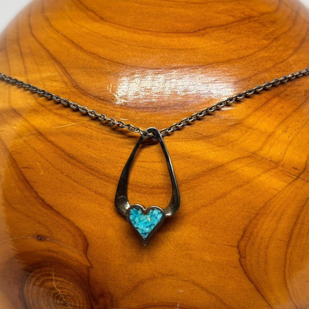 Turquoise Heart Teardrop Pendant Necklace Southwestern‎ Navajo